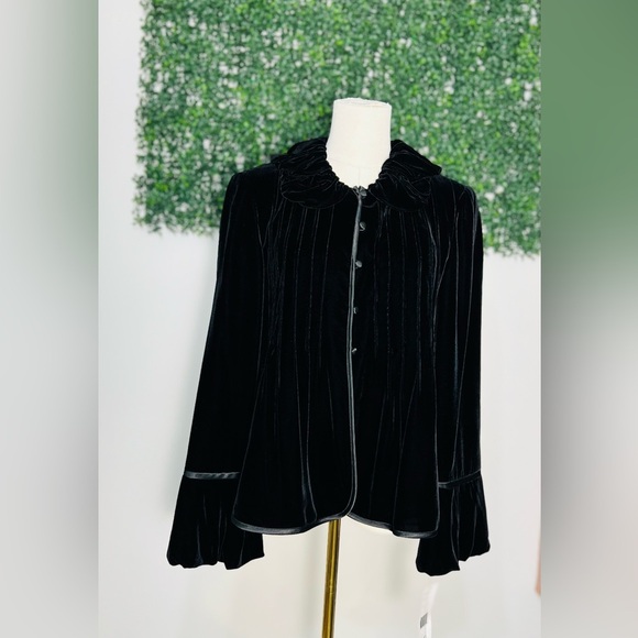 Lafayette 148 New York NWT Black Velvet Silk Bell Sleeve Blazer Jacket MSRP $498 - Picture 1 of 16